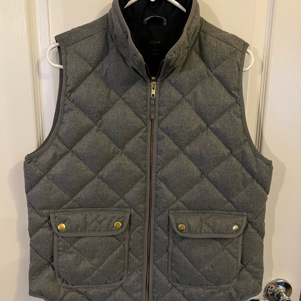 J. Crew Grey Quilted Down Excursion Vest
